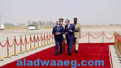 صورة السيسي يصل بغداد.. لقاءان مع الكاظمي وصالح قبيل قمة العراق