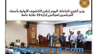 صورة الوزير  اليوم إعلان الكشوف الأولية بأسماء المرشحين لمجالس إدارة 29 نقابة عامة