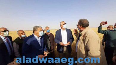 صورة وزيرا الزراعة والانتاج الحربى ومحافظ المنيا، يتفقدون مشروع استزراع 20 ألف فدان بمنطقة غرب المنيا