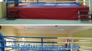 صورة تركيب اول حلقه ملاكمه في الصالة الرياضية المغطاة بجامعه حلوان