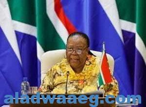 صورة وزيرة خارجية جنوب إفريقيا ناليدى باند حوار المؤتمر الوطنى الإفريقى حول تضامن جنوب إفريقيا مع فلسطين