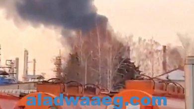 صورة حريق في مصفاة نفط روسية بعد هجوم شنته مسيّرة اوكرانية