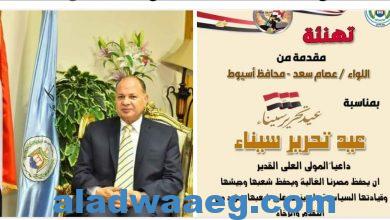 صورة محافظ أسيوط يهنئ الرئيس السيسى بالذكرى الـ 42 لتحرير سيناء ويؤكد ستظل محفورة في تاريخ الوطن